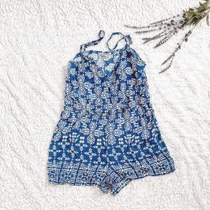 Patrons of Peace blue and white flowy short romper